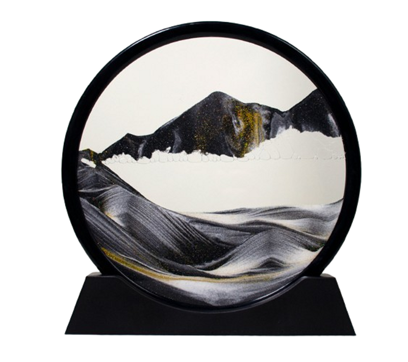 Image De Sable Dynamique Noir, 7 Pouces  - Peinture De Sable Qui Coule 3d, Sablier En Verre Rond