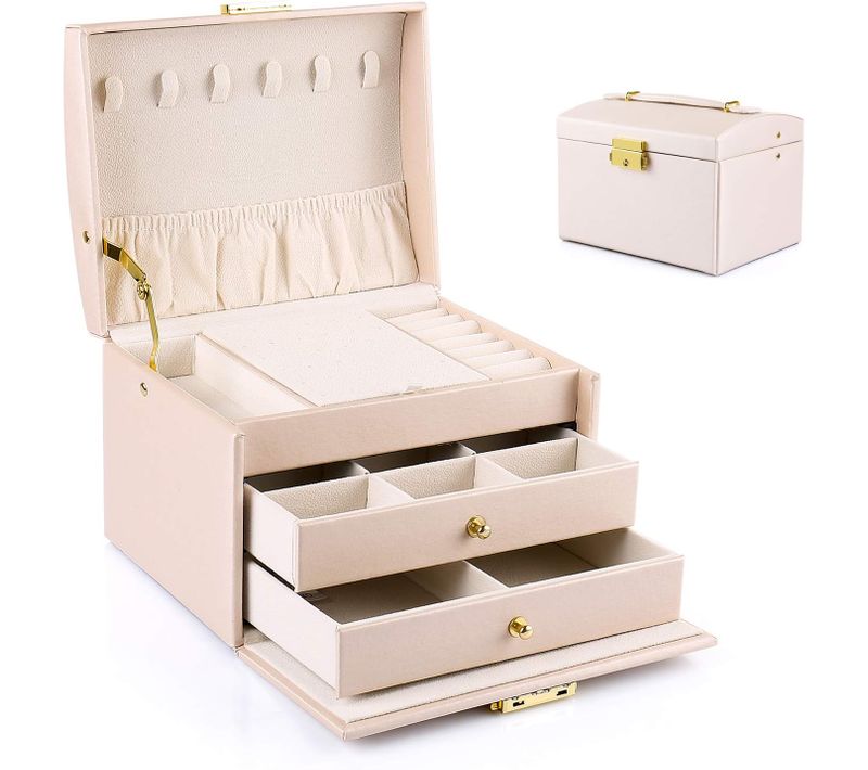 Boite à Bijoux Femme Fille Rose Nude , Boîte à Bijoux Coffret à Bijoux Rangement Bijoux