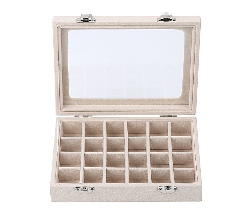 Blanc Boîte à Bijoux En Velours 24 Sections Pour Boucles D'oreilles - Gris- Boîte De Rangement