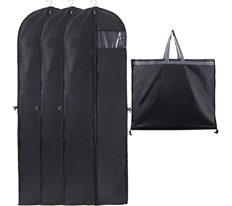 3pcs Housse Robe De Mariée Noir 60x180cm Housse Vetements à Suspendre Fenêtre Visible De Demoiselle