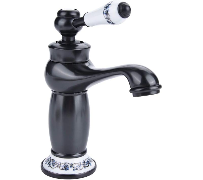 Robinet De Cuisine En Céramique Et Cuivre Antique, Robinet D'eau Chaude Et Froide Noir
