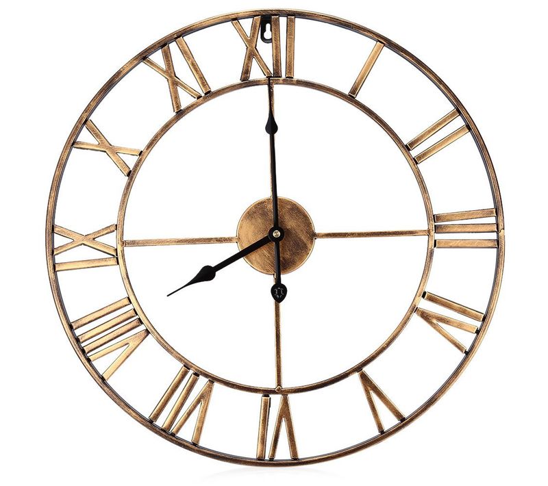 Rétro Doré Horloge Murale Silencieuse En Fer De 50 Cm, Horloge Murale Décorative Créative