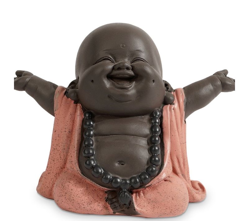 Petite Statue De Moine Mignon De Bouddha Rieur Pour Bureau Et Salon, Décoration De Cadeau Orange