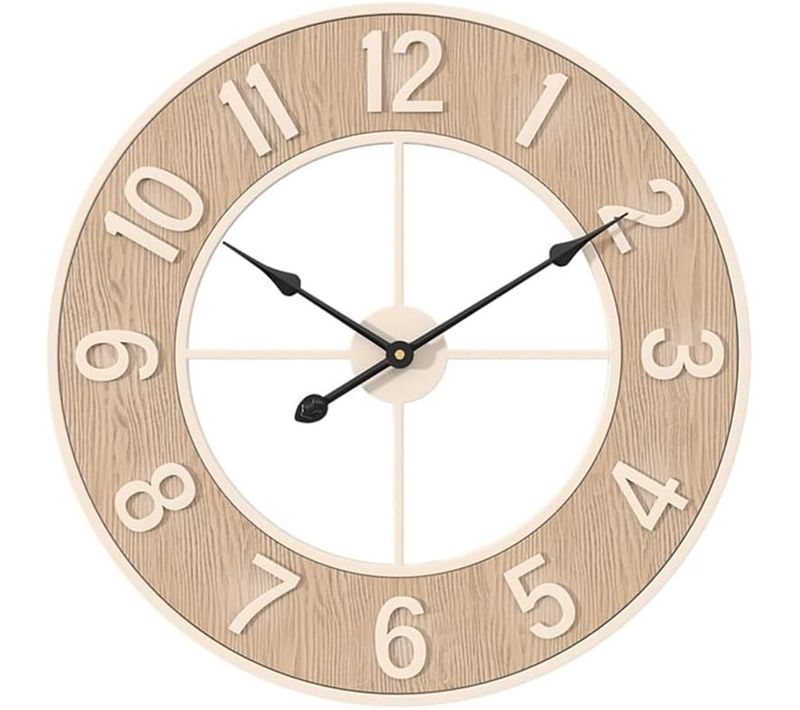 Horloge Murale Silencieuse, Horloge Murale Moderne En Grain De Bois Avec Chiffres Arabes 60 Cm