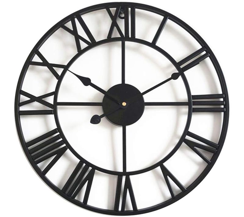 Vintage Wall Clock, 40cm (Black) Metal Hollow Clock, Living Room Kitchen Cafe Hotel Office Home