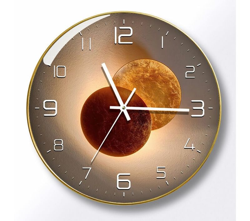 Horloge murale silencieuse et moderne de 20 cm - Or - Pour chambre à coucher, cuisine, salon
