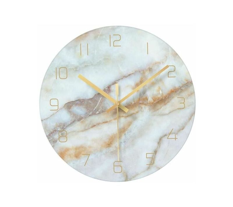 12 Inch Silent Marble Glass Wall Clock For Living Room,