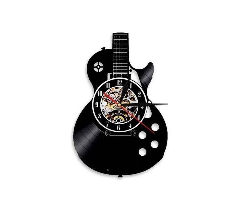 Acoustic Guitar Shape Wall Clock Modern Silent Vinyl
