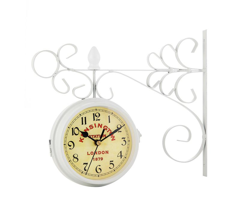 White Vintage Art Design Double Sided Metal Wall Clock
