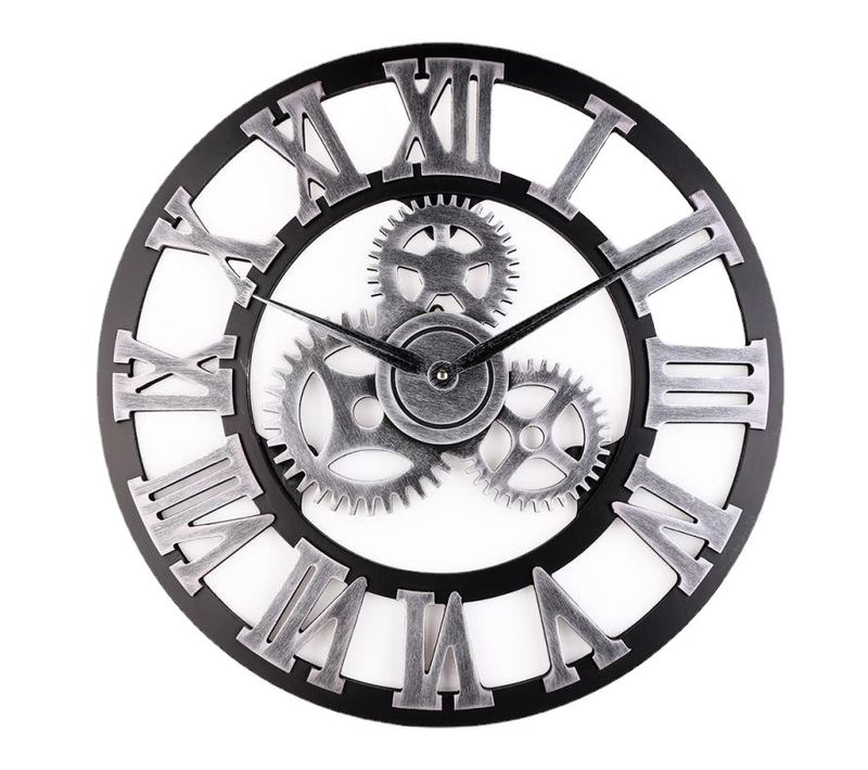 Horloge murale 3D argentée 30 x 30 cm, grande taille, classique et vintage