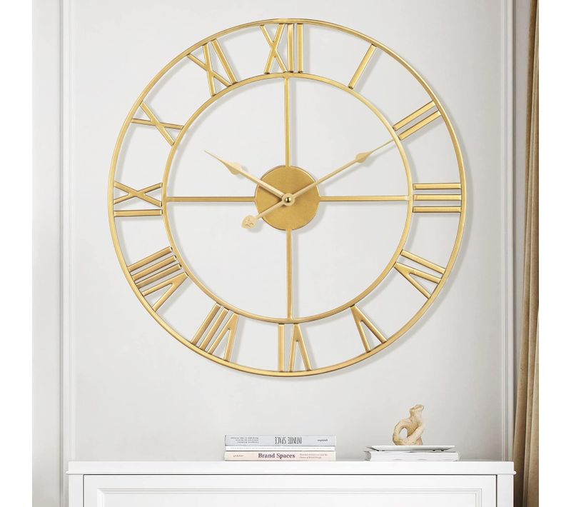 Horloges dorées de 40 cm, grande horloge murale moderne à chiffres romains