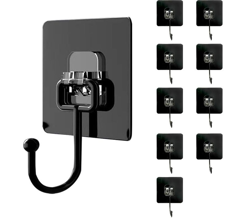 Lot De 10 Cochet Adhésif Mural(maximum 30 Kg) - Noir - Ustensiles De Cuisine, Clés, Sac à Dos