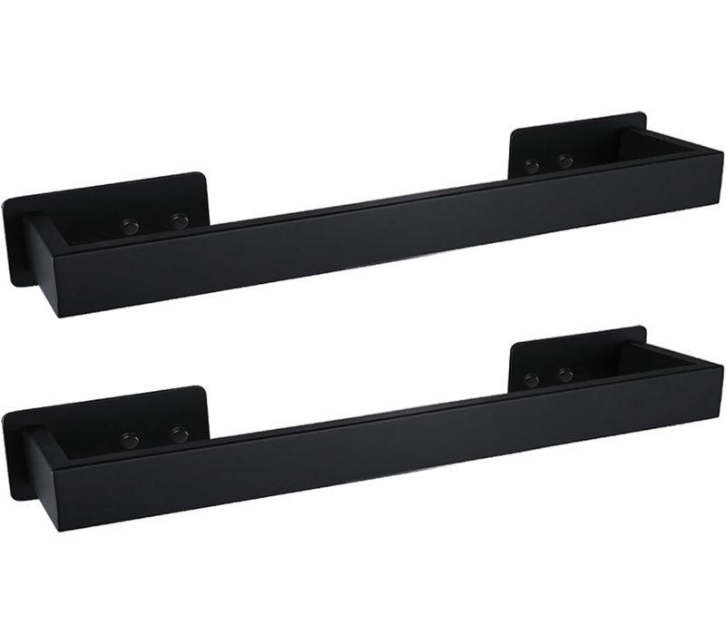 Porte-serviettes Carré Auto-adhésif Noir Mat, 30cm, Pour Salle De Bain, Mural, Sans Perçage