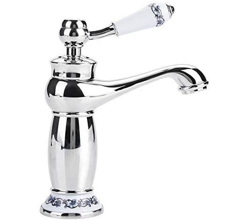 Robinet De Lavabo En Laiton Céramique Porcelaine Noire Et Blanche Col Long Rétro Floral Apporte