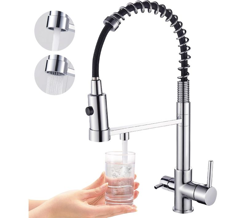 Robinet De Cuisine à Trois Voies, Robinet De Cuisine Extractible, Robinet D'évier En Laiton