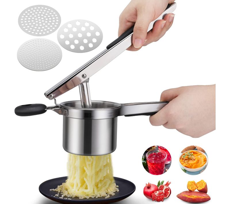 Presse-pommes De Terre Manuel Multifonctionnel En Acier Inoxydable Avec 3 Disques Interchangeab