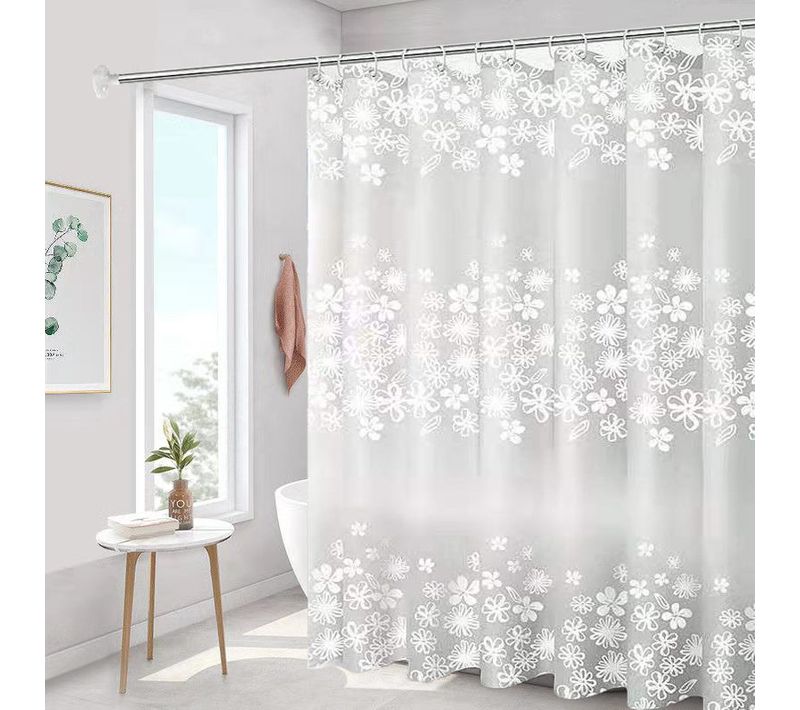 Rideau De Douche Imperméable Pour Salle De Bain (fleurs Blanches, 120 × 200 Cm)