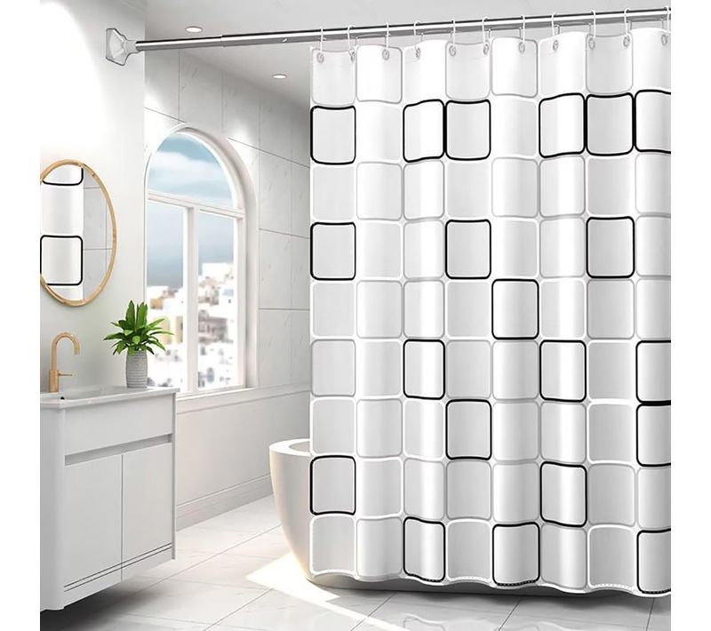 Rideau De Douche Imperméable Pour Salle De Bain Grande Grille Blanche, 180×200cm)