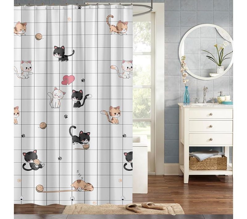 Rideau De Douche Imperméable Pour Salle De Bain (chat Coquin, 120 × 200 Cm)