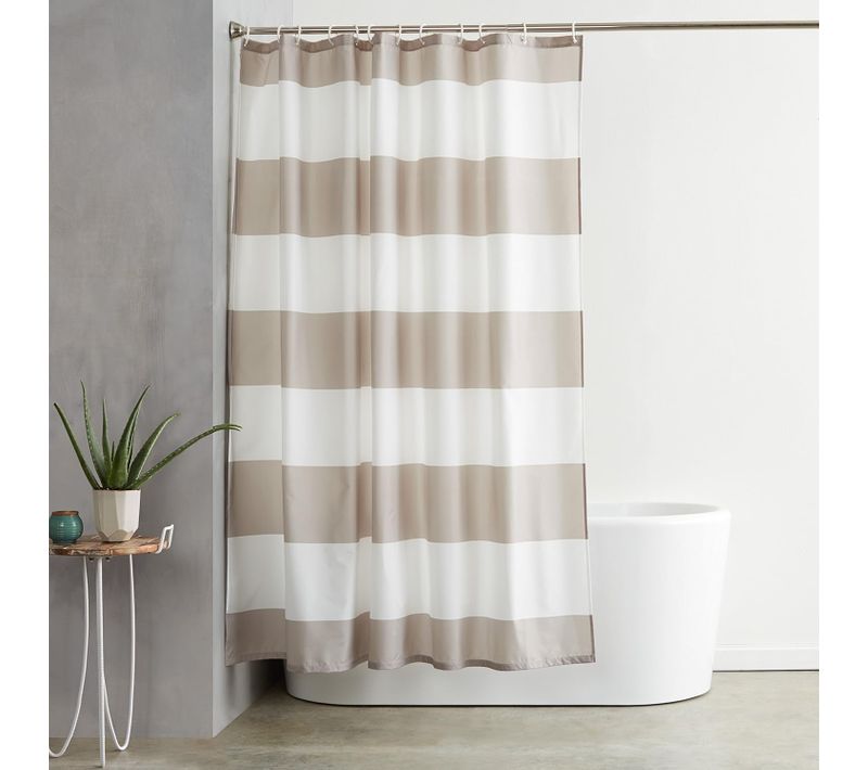 Rideau De Douche Imperméable Et Anti-moisissure Avec Crochets, Rayures Beiges, 180×180cm