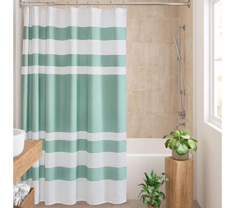 Rideau De Douche Imperméable Et Anti-moisissure Avec Crochets Rayures Vertes 180×180cm