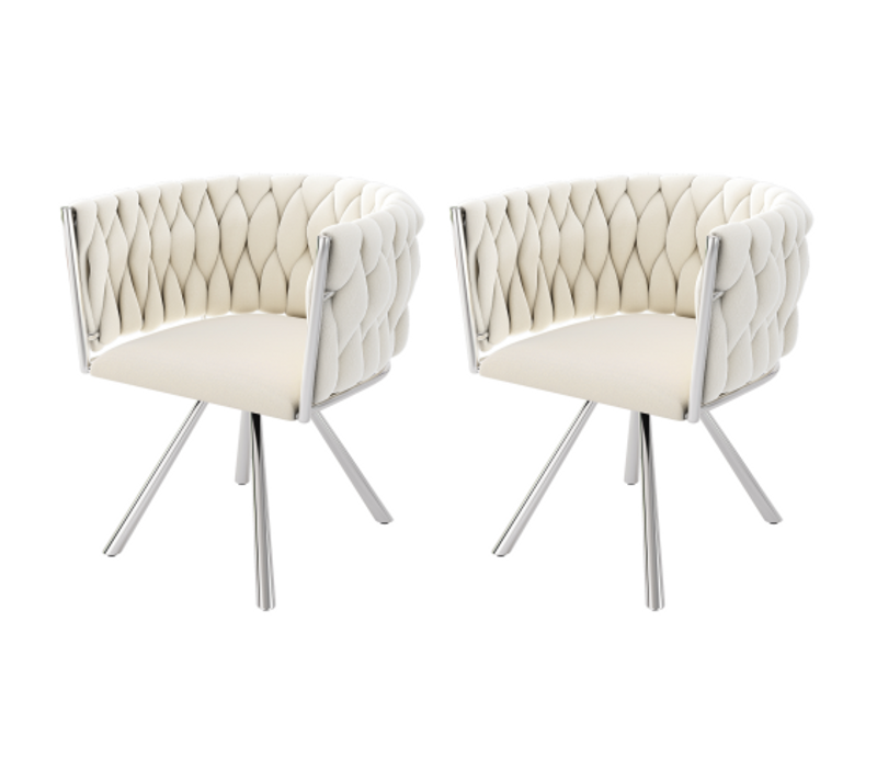 Lot De 2 Chaises Pivotantes En Velours - Blanc Cassé