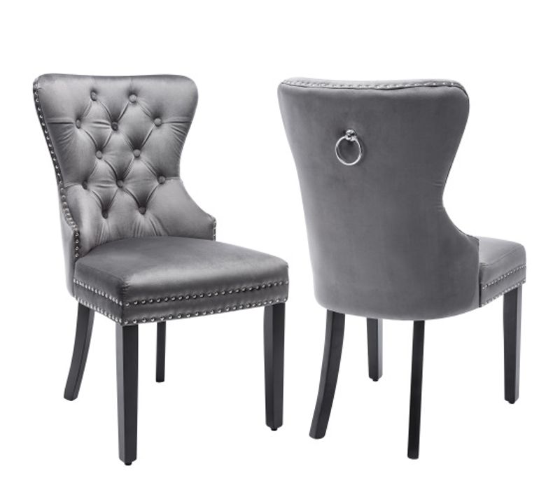 Lot De 2 Chaises De Salle A Manger En Velours - Gris