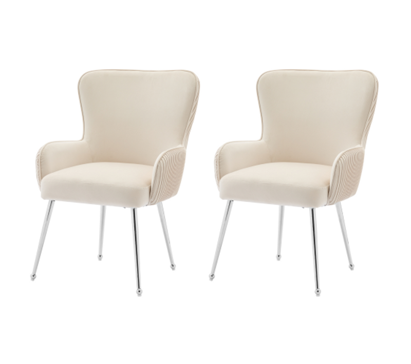 Lot De 2 Chaises De Salle à Manger,  En Velours Blanc Cassé