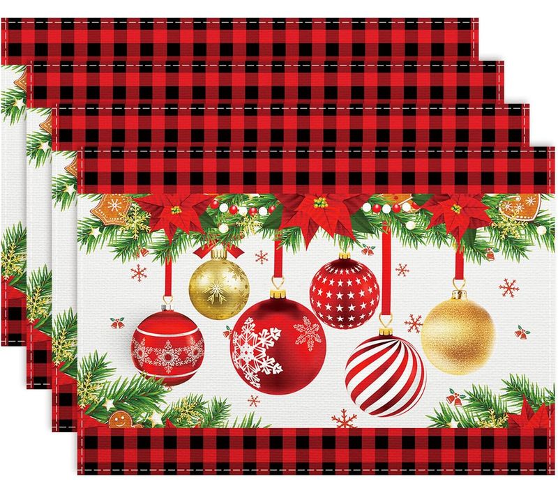 Set De 4 Sets De Table De Noël, Boule à Neige, Sets De Table De Noël, 30x40 Cm, Sets De Ta