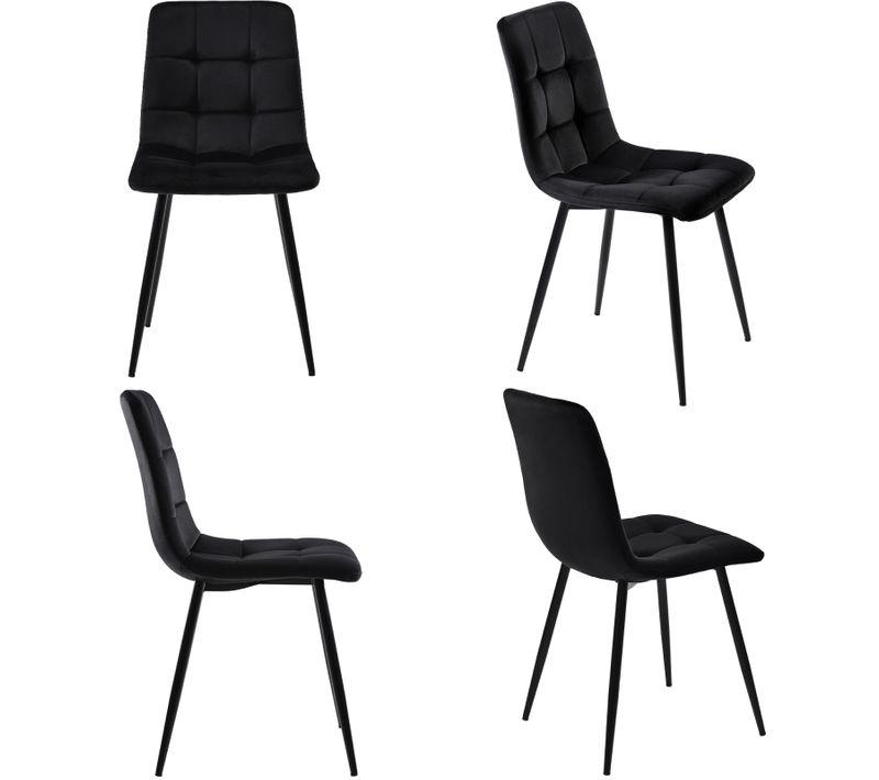 Ensemble De 4 Chaises De Salle à Manger, Chaises Tapissées En Velours Avec Structure En Métal, Noir