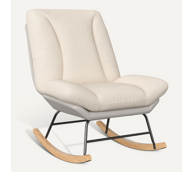 Fauteuil à Bascule Ergonomique, Avec Coussin Beige Et Structure Grise, En Tissu Lin Et Simili Cuir