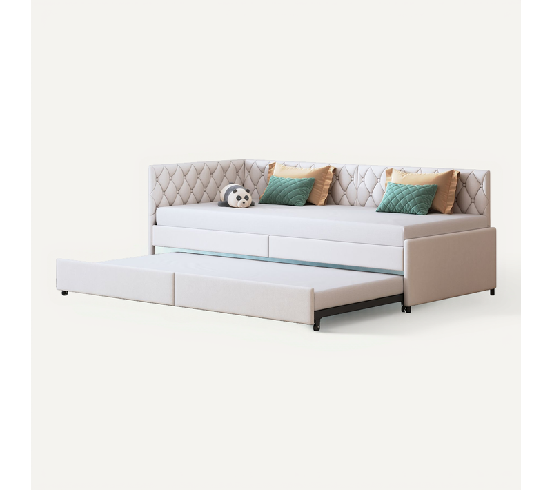 Canapé Lit Convertible 90/180 X 200 Cm, Canape Lit 2 Places Gigogne Bed Avec Sommier à Lattes,beige