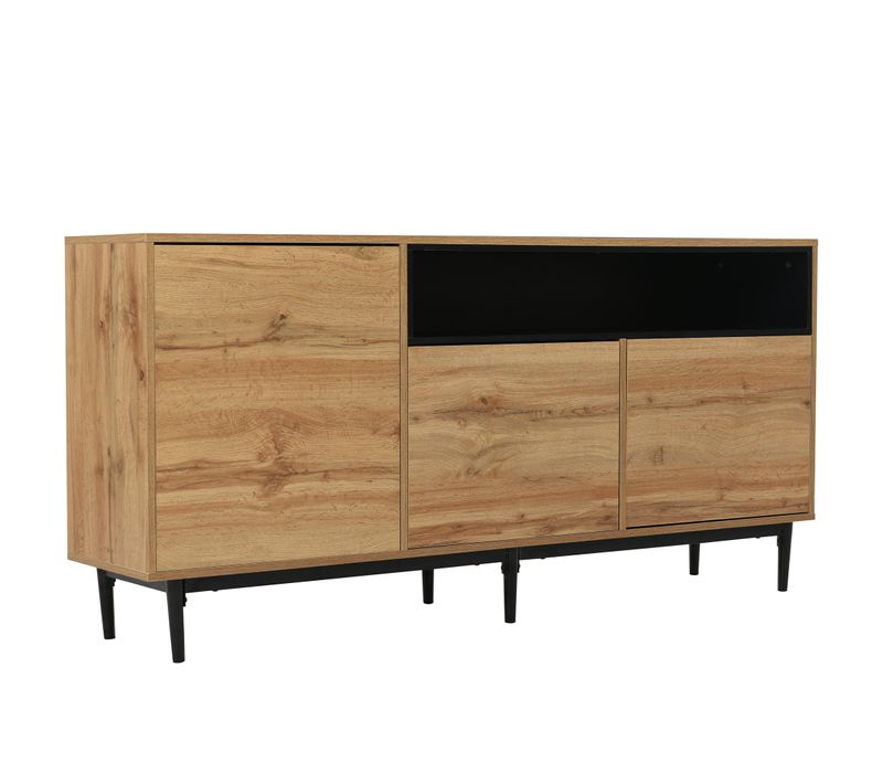 Buffet En Bois Avec Trois Portes Et Étagères - Armoire TV Design Peu Encombrant Robuste Et Fiable