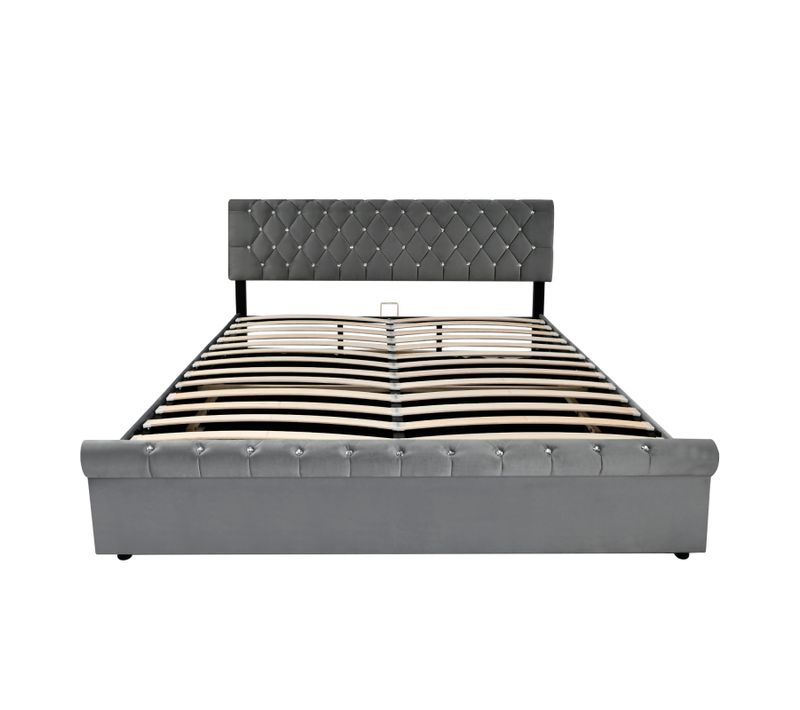 Lit Rembourré 180 X 200 Cm Avec Sommier à Lattes Et Coffre De Lit, Avec Tête De Lit Réglable