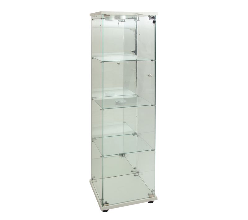 Vitrine En Verre 4 Étagères, LED Rvb 7 Couleurs, 1 Porte Avec Serrure, Meuble De Salon Blanc