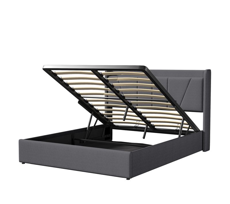 Lit Coffre 160x200 Avec USB Et Type C, Lit Capitonné Avec Sommier à Lattes, Lit Double, Gris