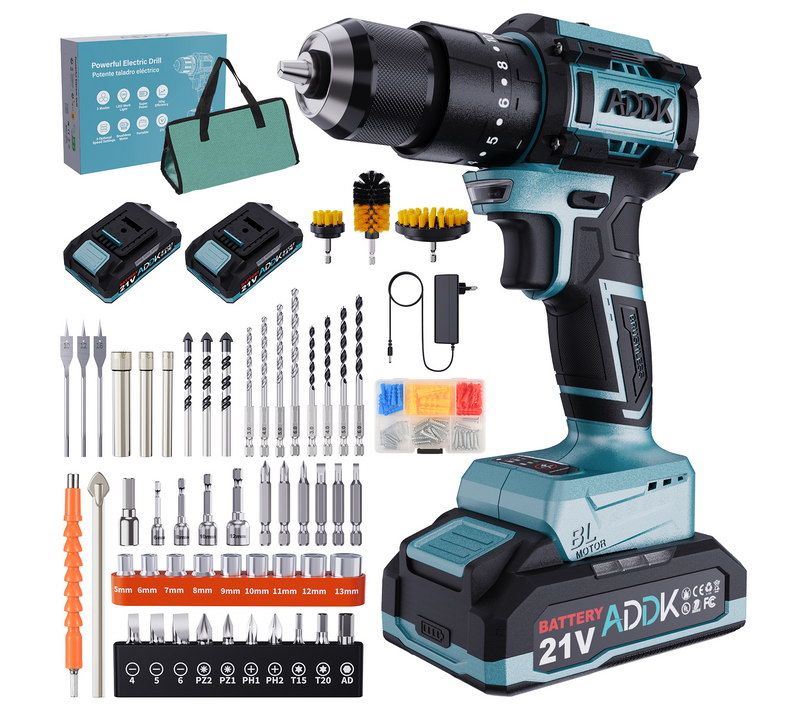 Perceuse Visseuse Percussion Sans Fil 21v, Visseuse Devisseuse Sans Fil, Avec 2 Batteries 2,0ah,led