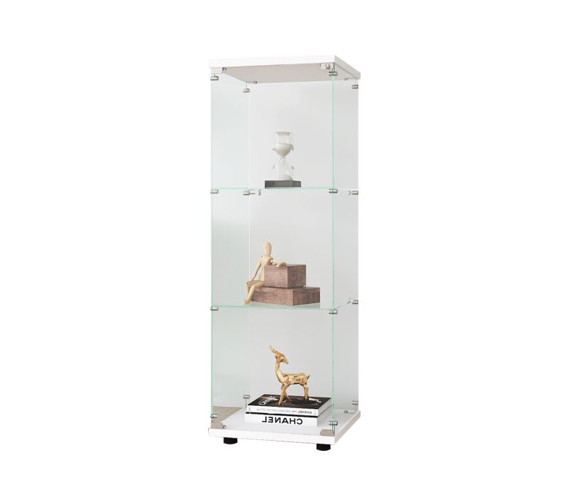 Vitrine En Verre - 3 Étagères En Verre - Avec Portes Et Serrure - Blanc