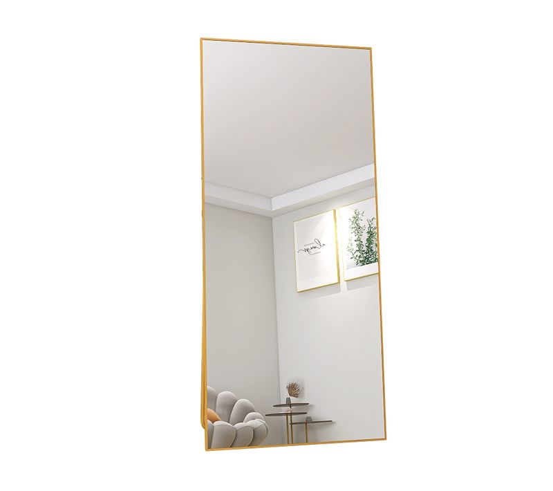 Miroir Sur Pied 180x80 Cm, Cadre Aluminium Doré, Miroir Mural Moderne à Poser Ou Suspendre