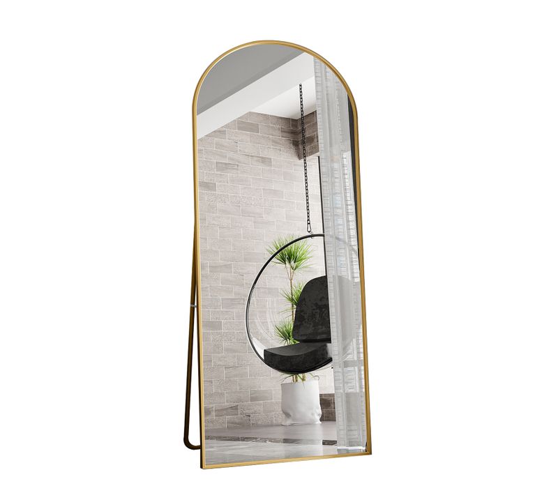 Miroir Complet Arqué, 180 X 80 Cm, Pleine Longueur, Monté Au Mur, Miroir De Sol, Pour Le Salon, Doré