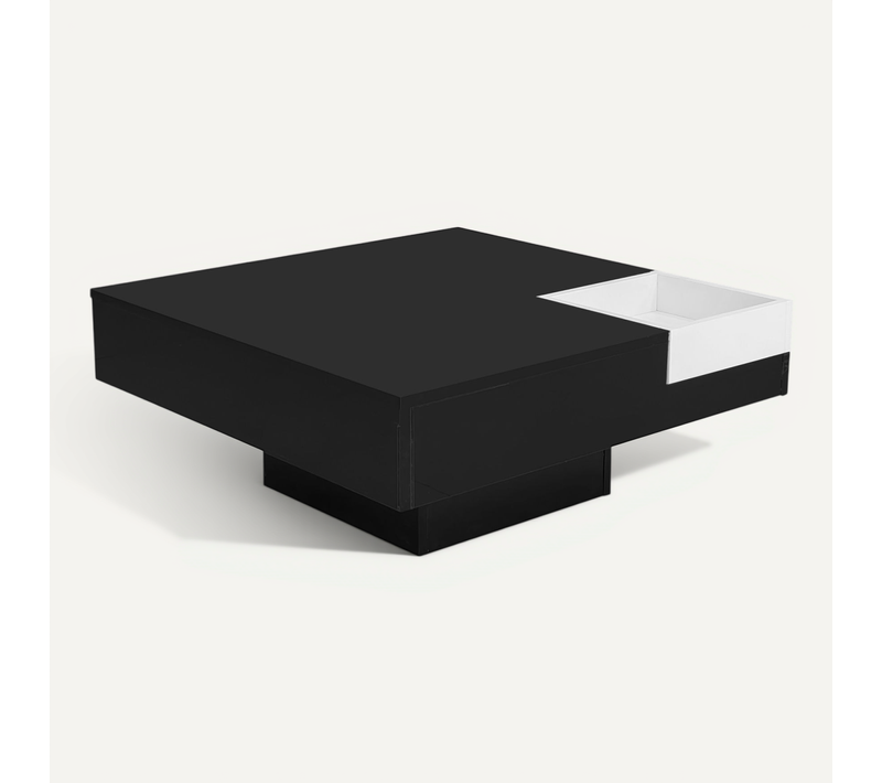 Table Basse LED Carré, Table De Salon, Table D'appoint Avec Boîte De Rangement Amovible, Noir