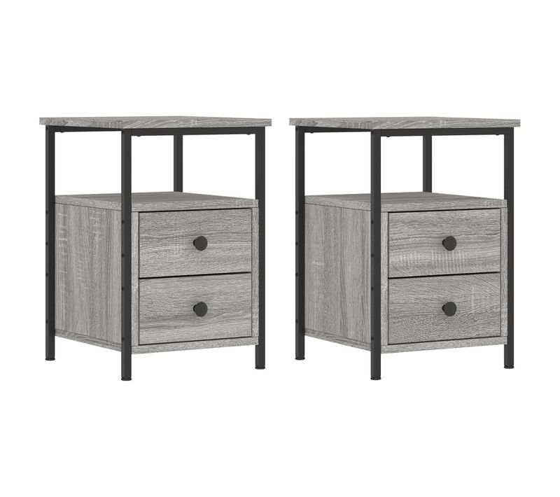 Lot De 2 Tables De Chevet - Tables De Nuit Sonoma Gris 34x35,5x50cm Bois Ingénierie