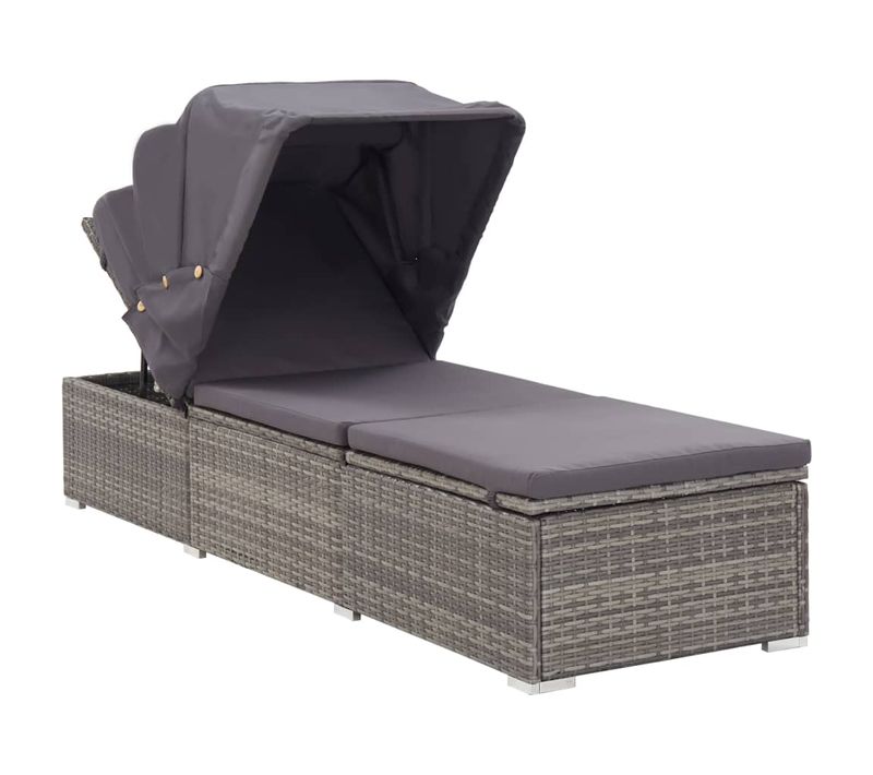 Transat, Chaise Longue Avec Auvent Et Coussin Résine Tressée Gris