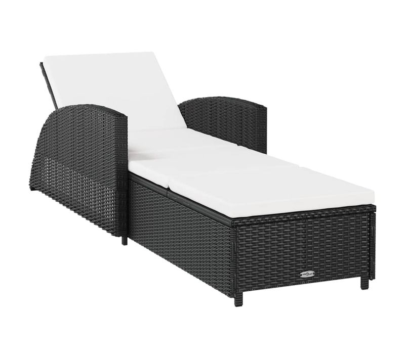 Chaise Longue - Transat Avec Coussin Blanc Crème Résine Tressée Noir