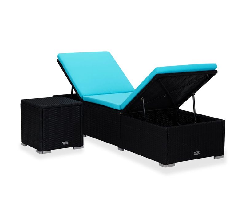 Chaise Longue, Transat, Bain De Soleil Avec Coussin Et Table à Thé Résine Tressée Bleu