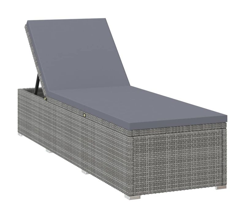 Chaise Longue, Transat, Bain De Soleil Avec Coussin Résine Tressée Gris