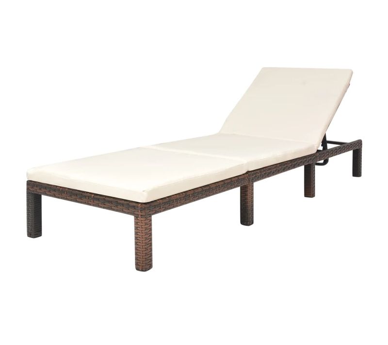 Chaise Longue, Transat, Bain De Soleil Avec Coussin Résine Tressée Marron