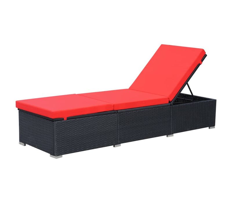 Chaise Longue, Transat, Bain De Soleil Avec Coussin Résine Tressée Noir