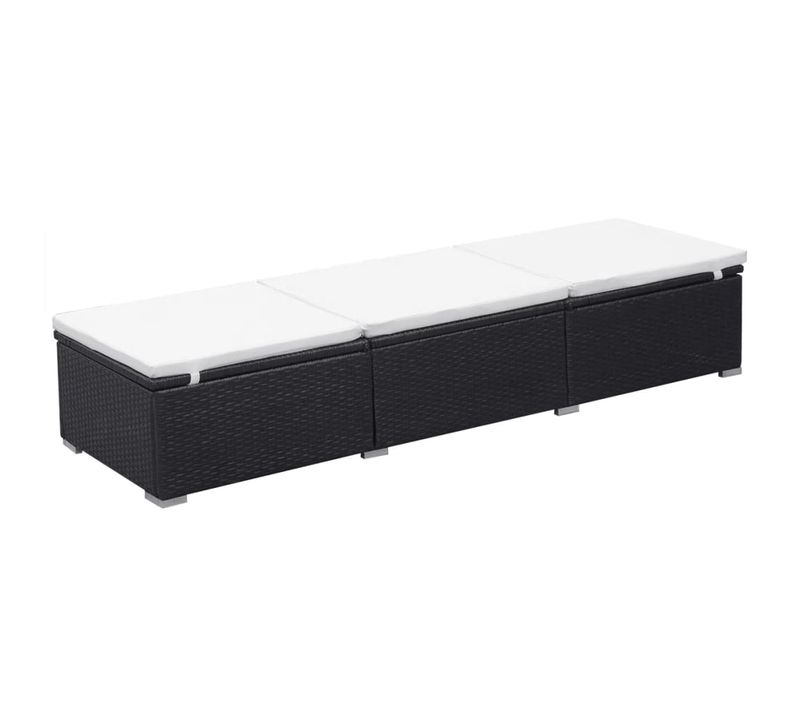 Chaise Longue, Transat, Bain De Soleil Avec Coussin Résine Tressée Noir