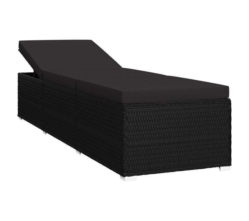 Chaise Longue, Transat, Bain De Soleil Avec Coussin Résine Tressée Noir